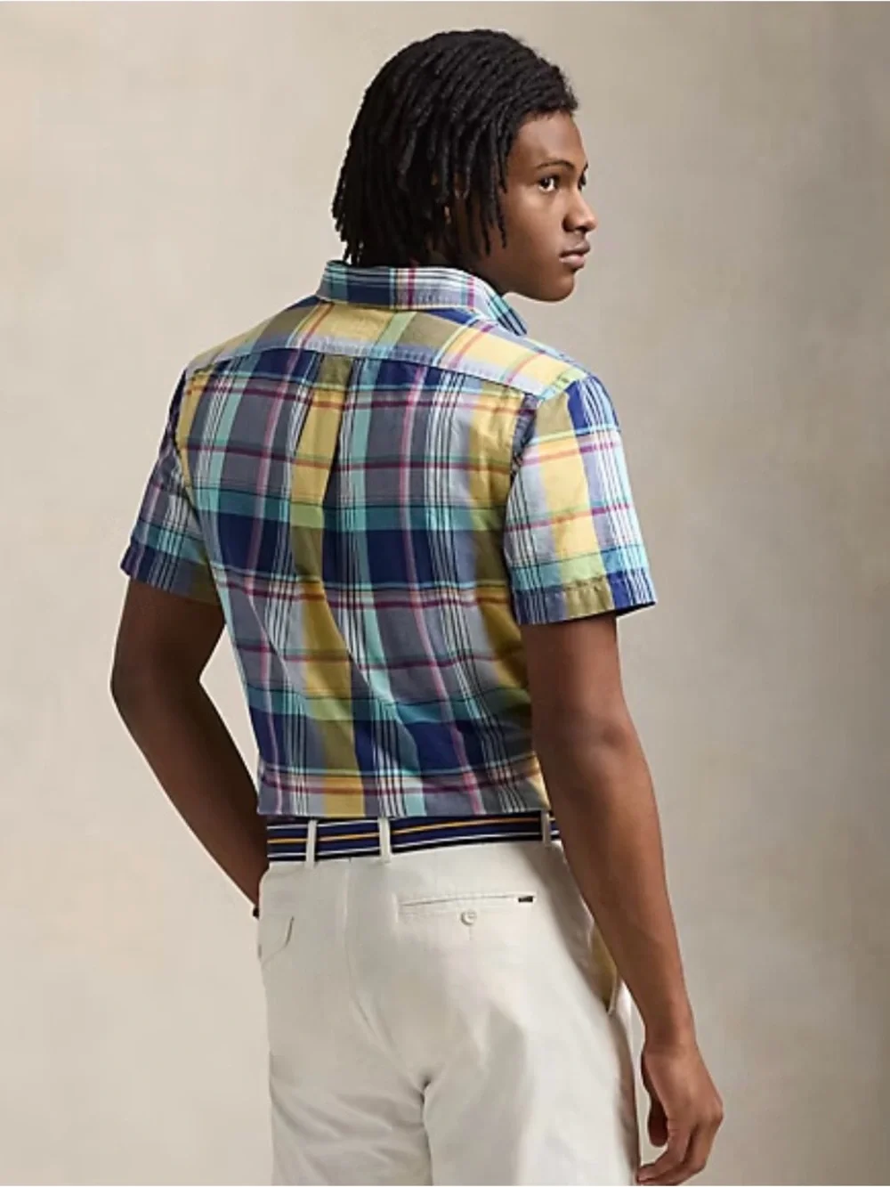 Polo by Ralph Lauren Blue, Yellow and Green Plaid Short-Sleeve Button-Down Shirt